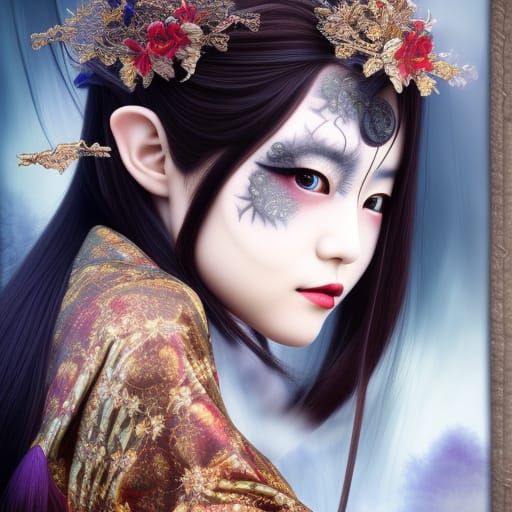 Elegant Japanese Elf in Airbrush Fantasy Art