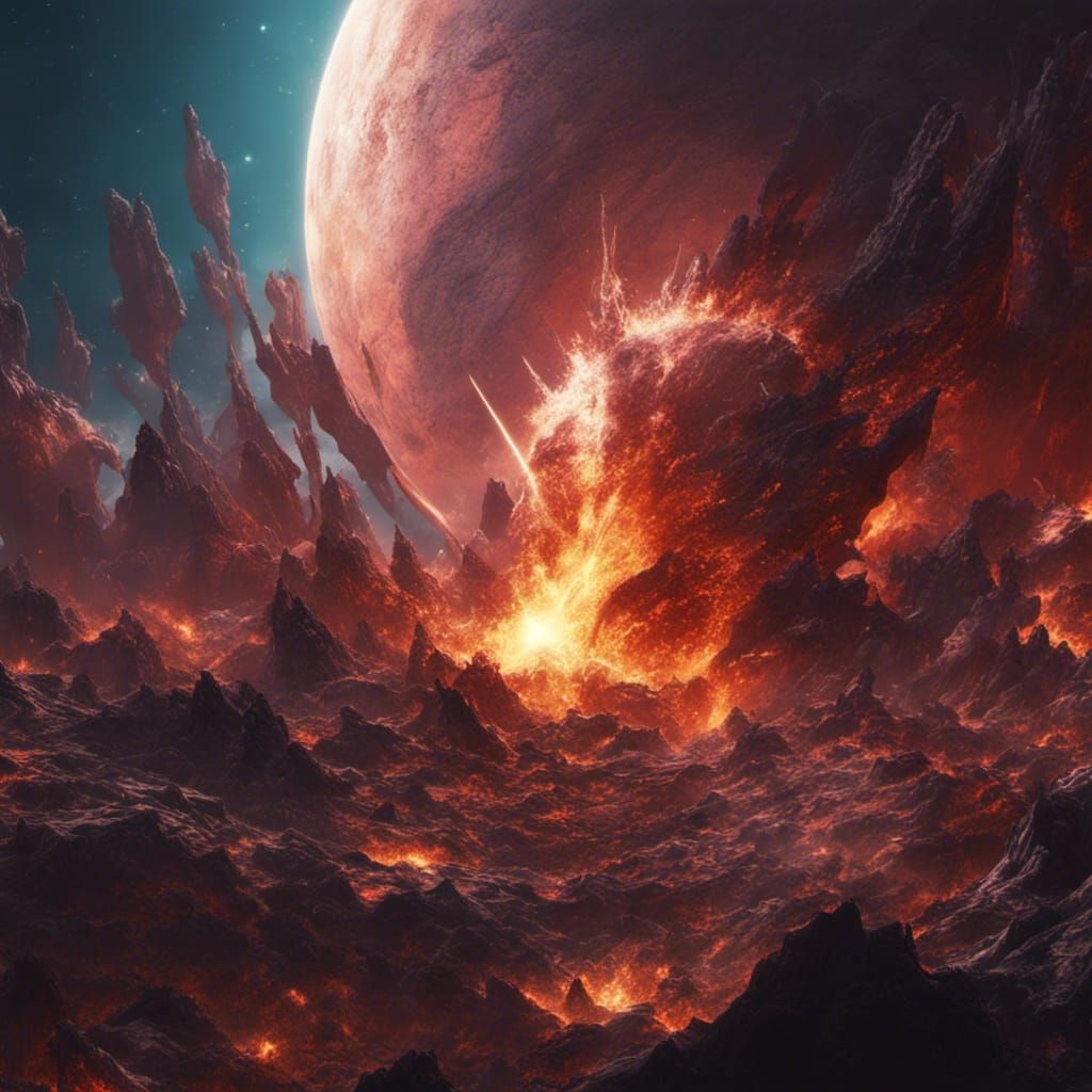 Fiery Planet Shattered by Spear of Light