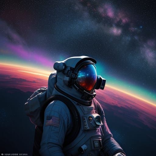 Astronaut Exploring Vibrant Cosmic Nebula