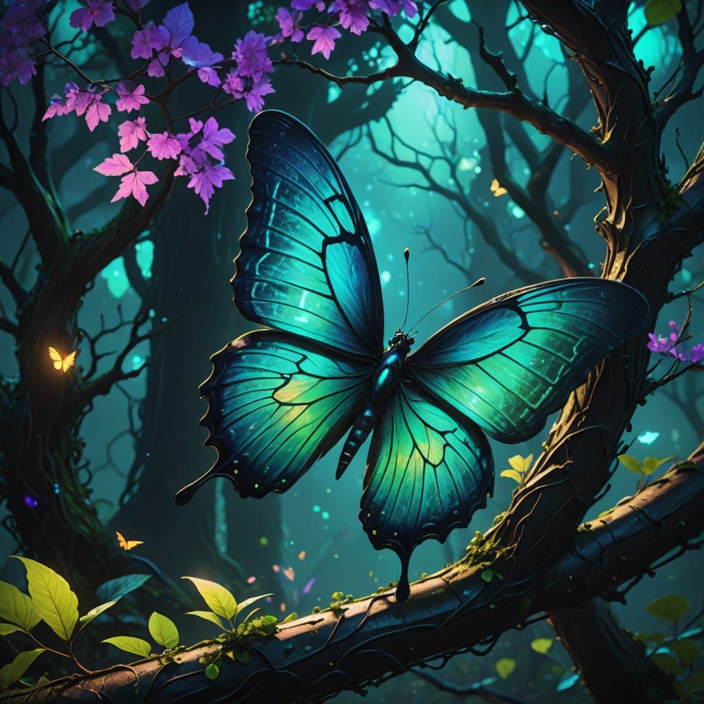 Ethereal Butterfly Concept Art in Neon Fantasy Style