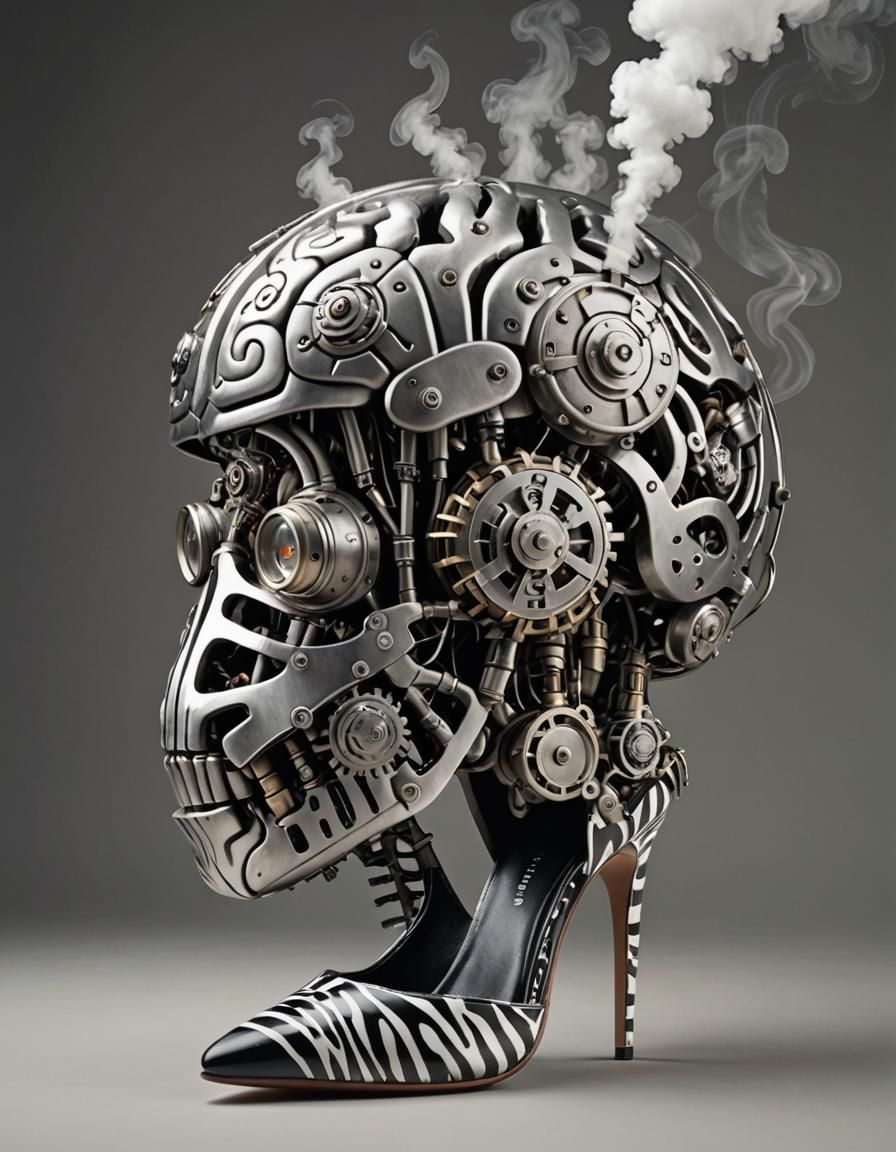 Steam-Powered Brain in Zebra Heels: Photorealistic
