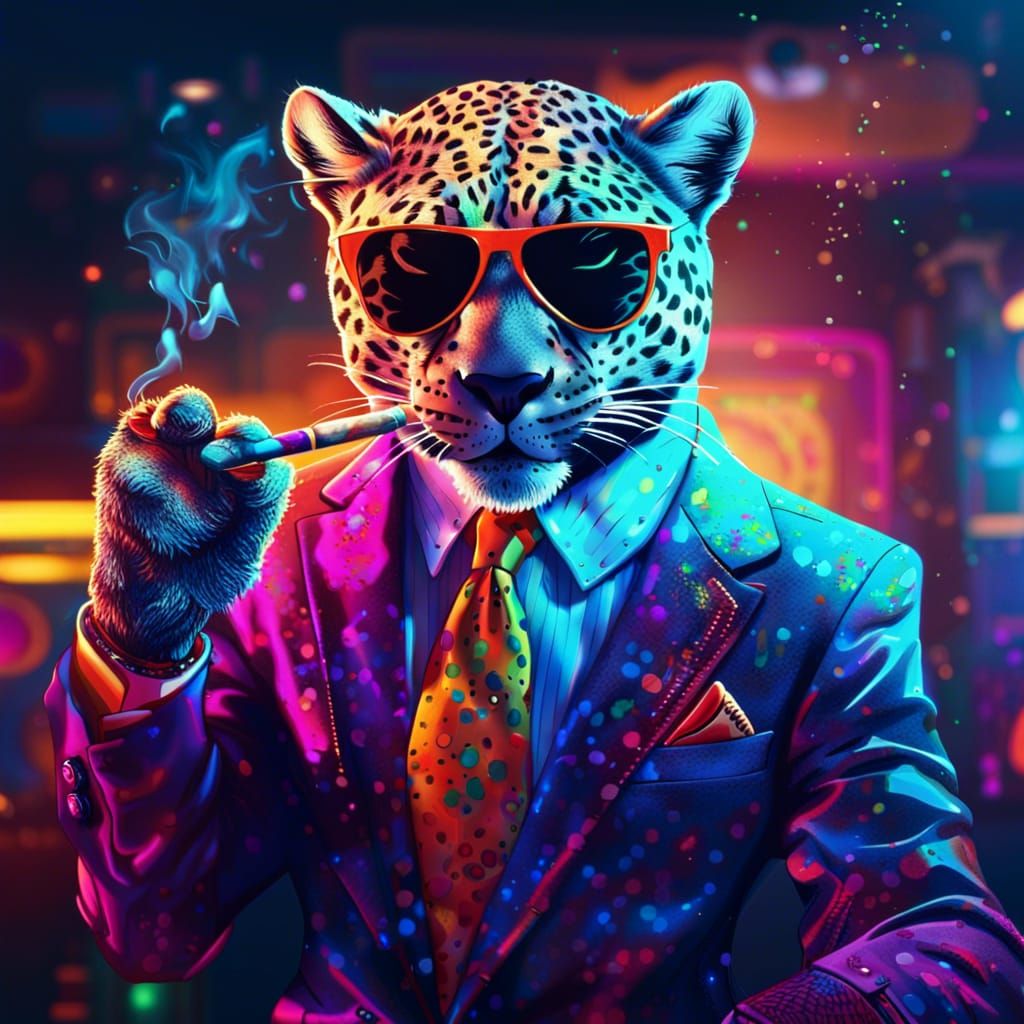 Snow Leopard in Suit at Neon Dance Club