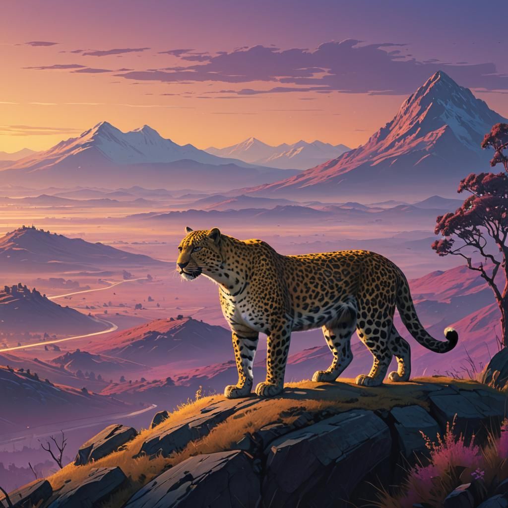 Leopard Overlooks Alien World in Digital Matte Painting