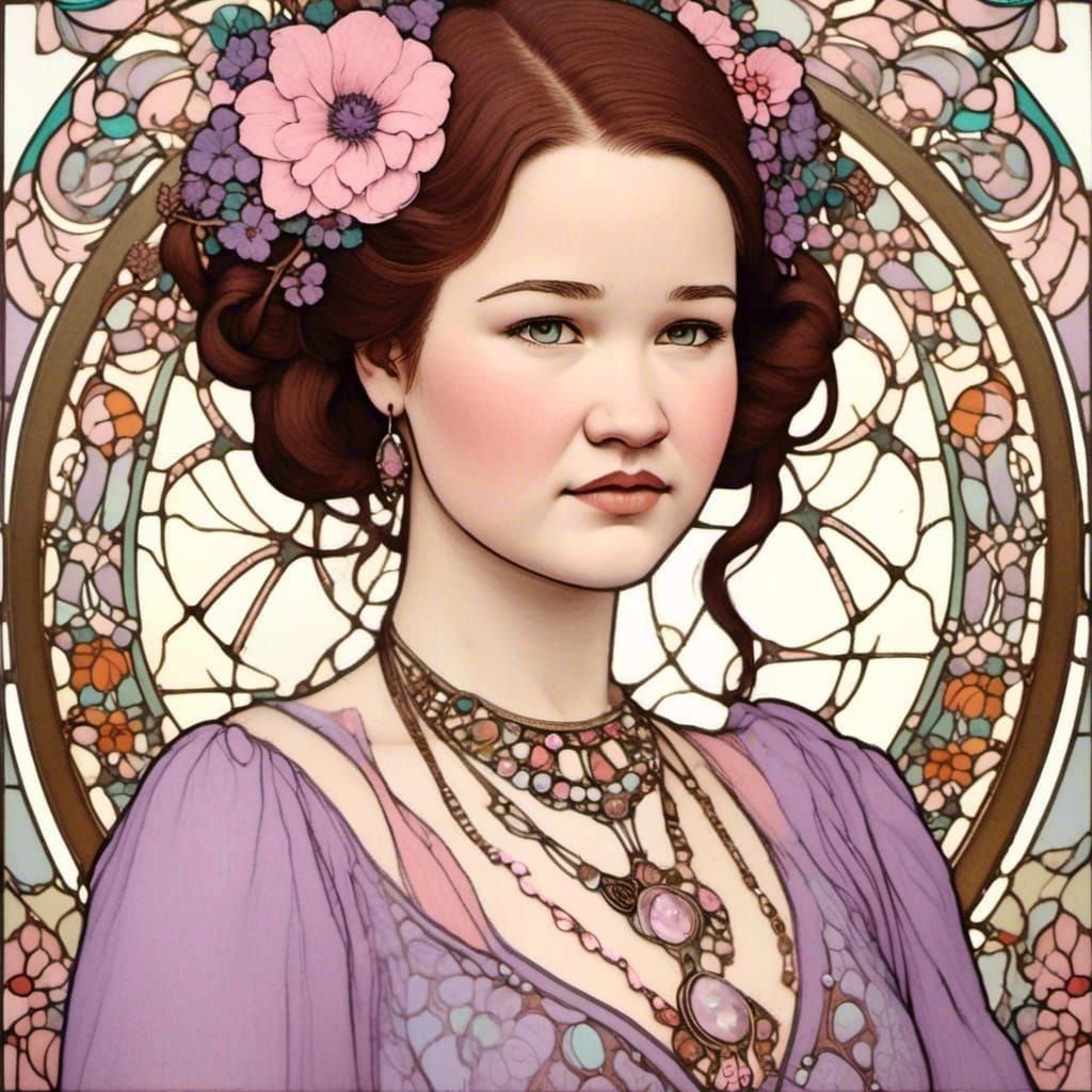 Art Nouveau Portrait of a Beautiful Young Woman