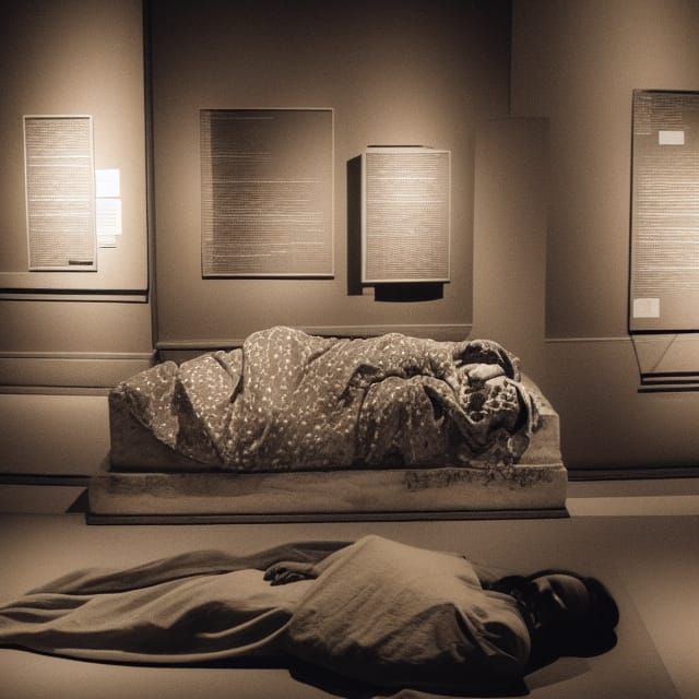 Sleeping Woman in Museum at Night