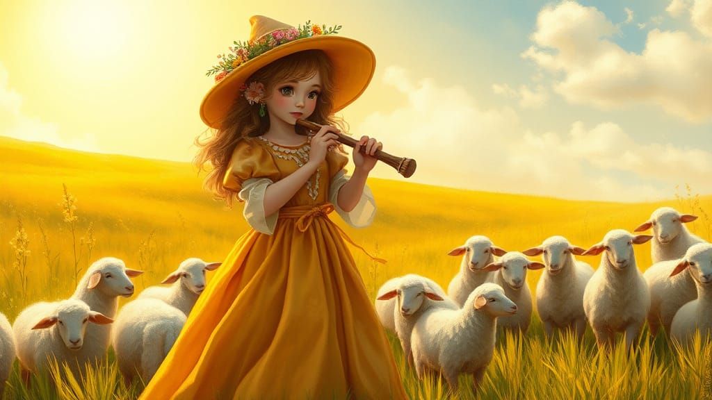 Luck-Struck Bo-Peep in Sun-Drenched Meadow