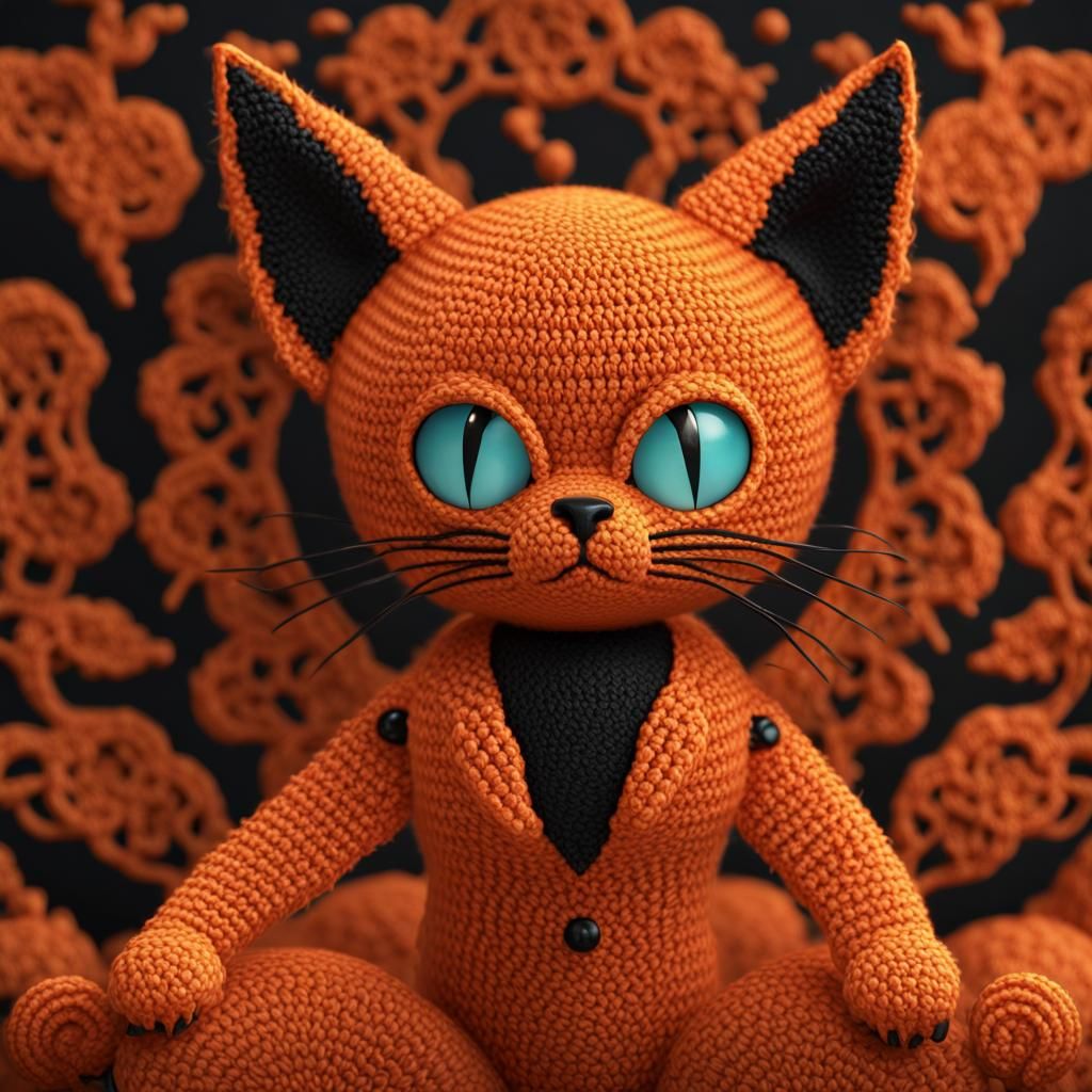 Orange Crochet Cat: Detailed Matte Painting