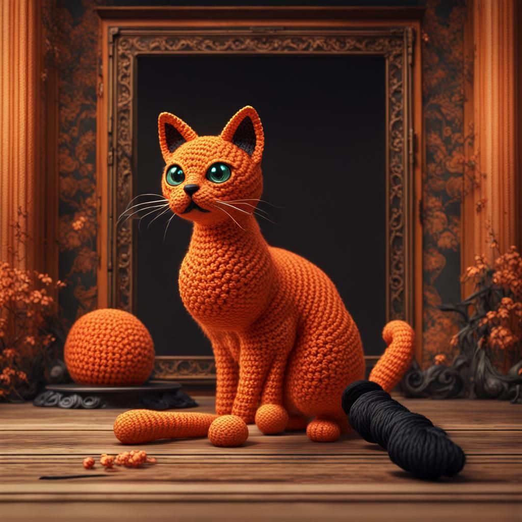 Orange Crochet Cat: Detailed Matte Painting