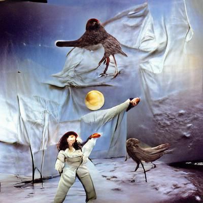 Woman Dancing on the Moon with Bird