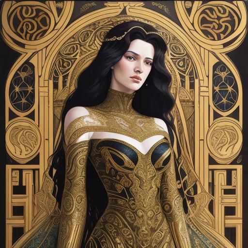 Goddess in Latex Gown, Art Nouveau Style