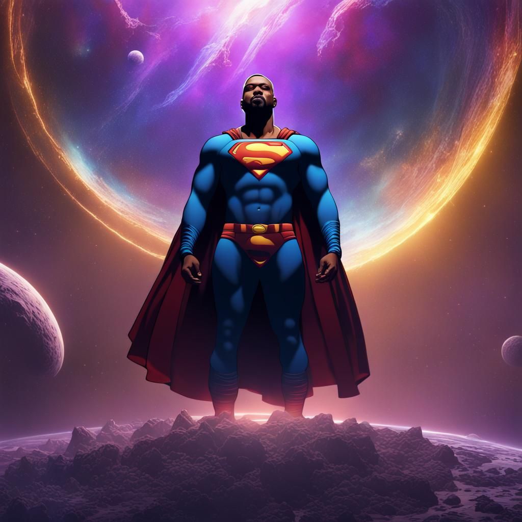 Kanye West and Superman in Space, Digital Art