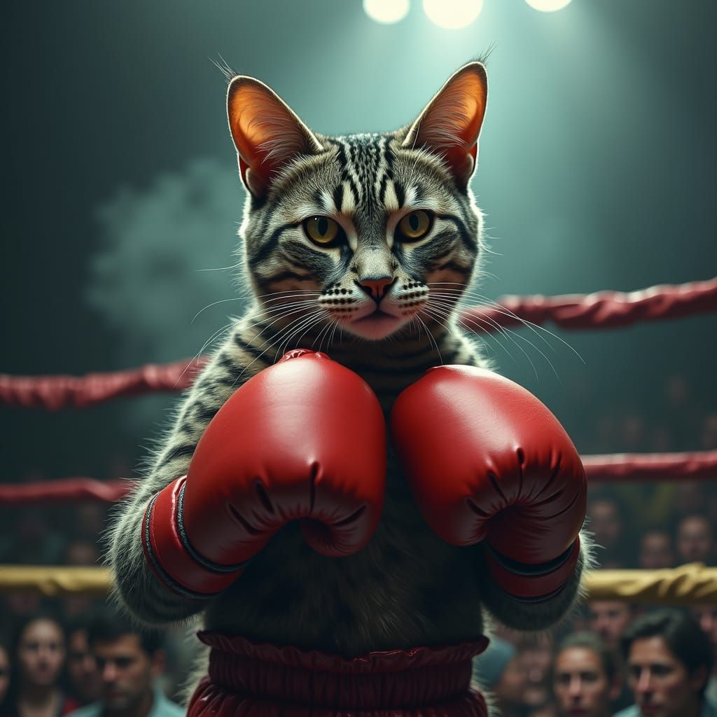 Tabby Cat Ready to Box, Gritty Realism