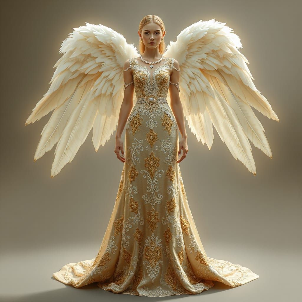 Majestic Angel with Golden Wings, Digital Art