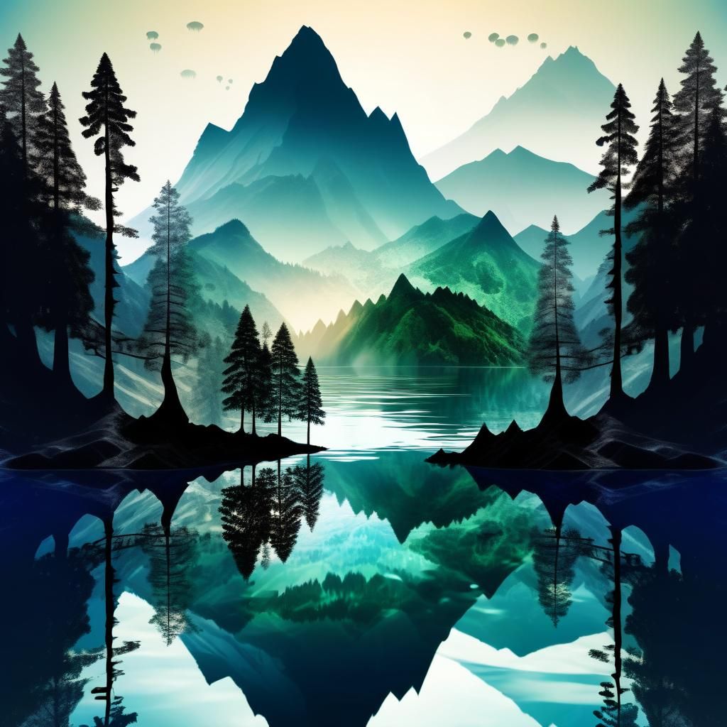 Surreal Double-Exposure of Fantasy Forest Realm