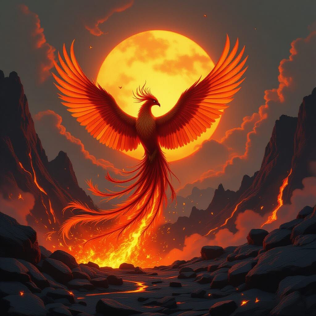 Majestic Phoenix Rises from Volcanic Eruption