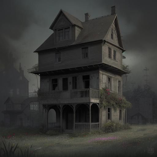 Sinister Cartoon House with Overgrown Garden