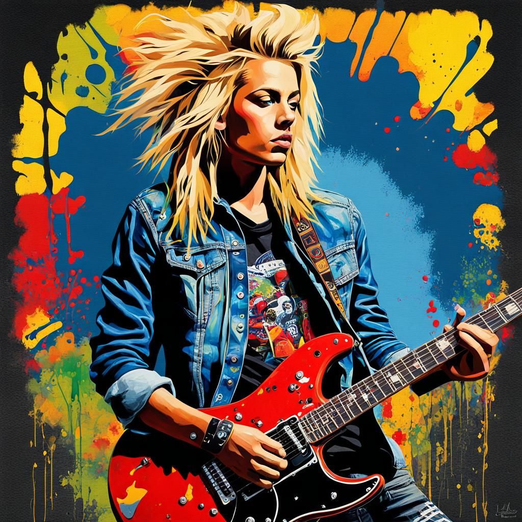 Blonde Punk Rock Guitarist in Oil Painting Style