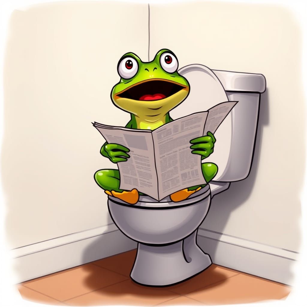 Surprised Cartoon Frog on the Throne