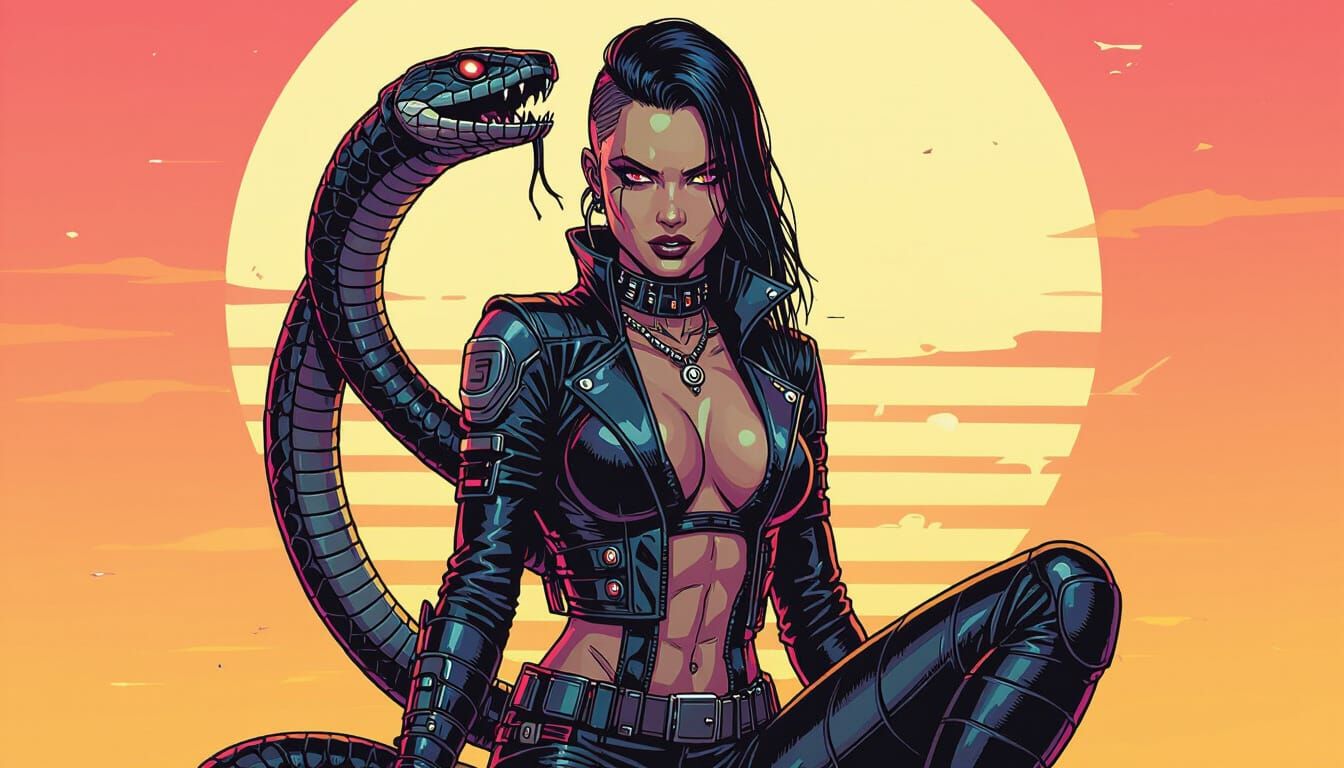 Cyberpunk Cobra Queen: Futuristic Serpent Art