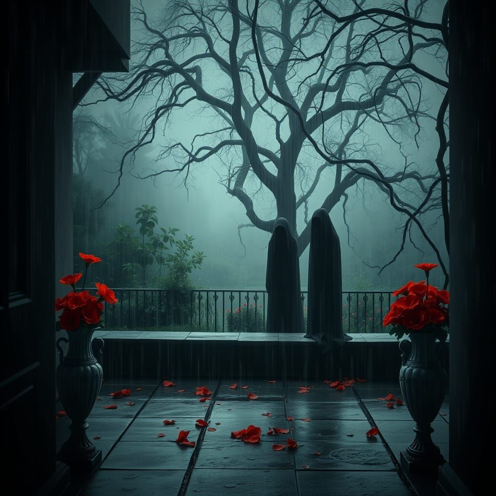 Mournful Courtyard in Eerie Twilight