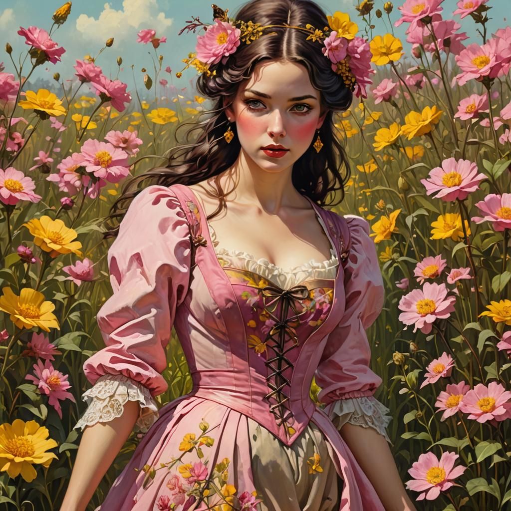 Beautiful Maiden Portrait in Vintage Pin-Up Style