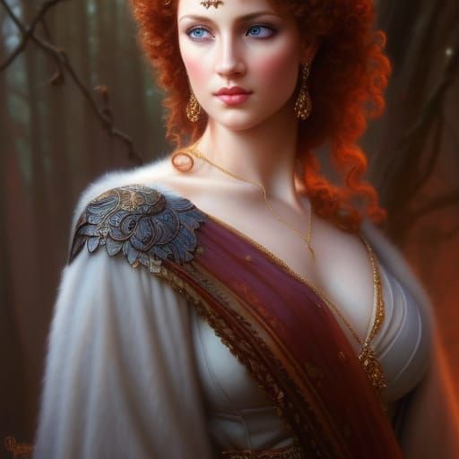 Hyperrealistic Red-Haired Goddess Portrait with Dramatic Lig...