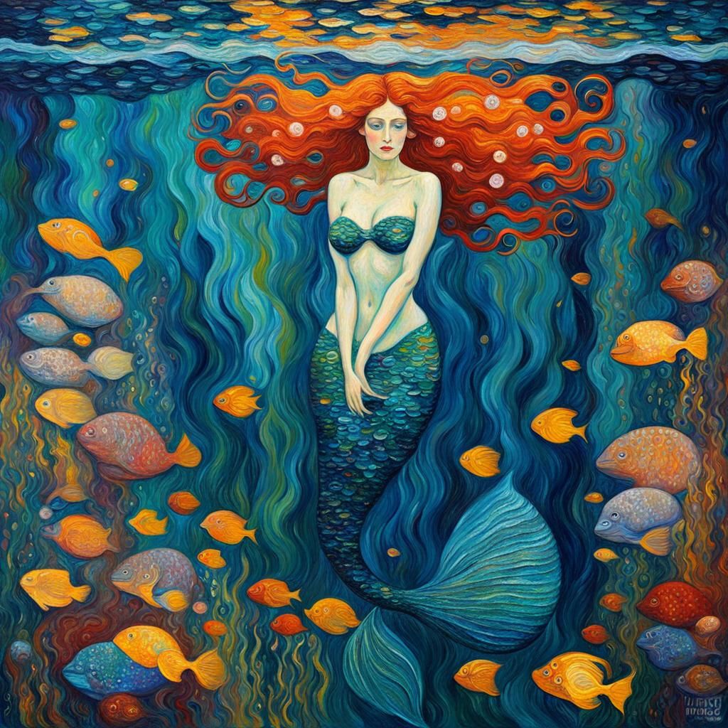 ariel mermaid underwater gustav klimt