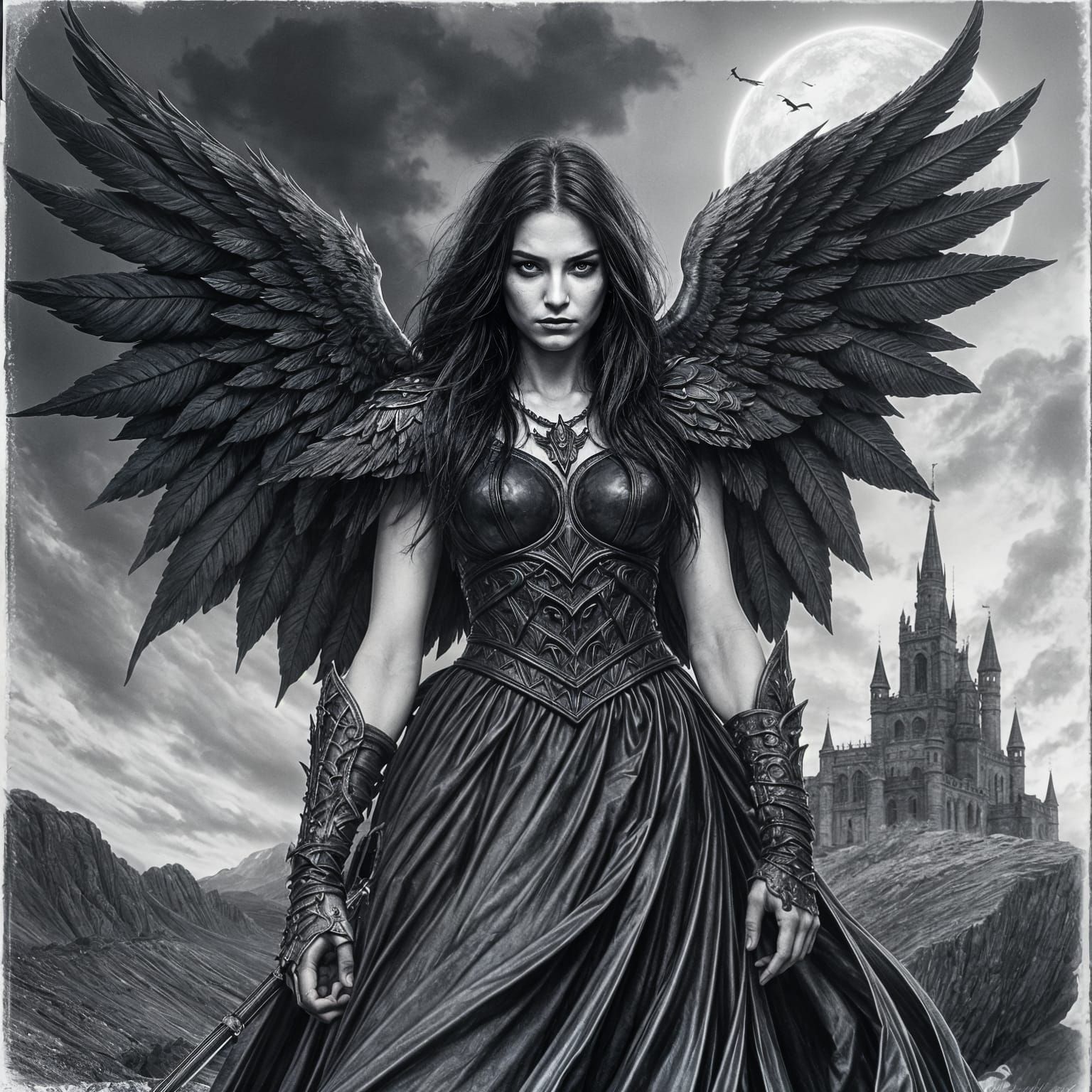 Gothic Warrior Angel with Obsidian Wings