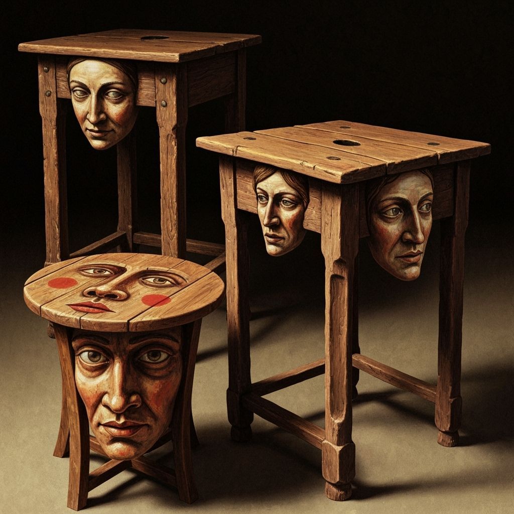 Surreal Tables with Faces in Hals & Miró Style