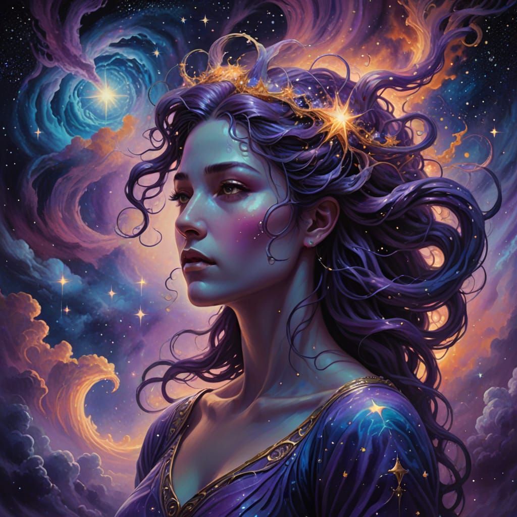 Celestial Goddess in Void as Surreal Oil Painting