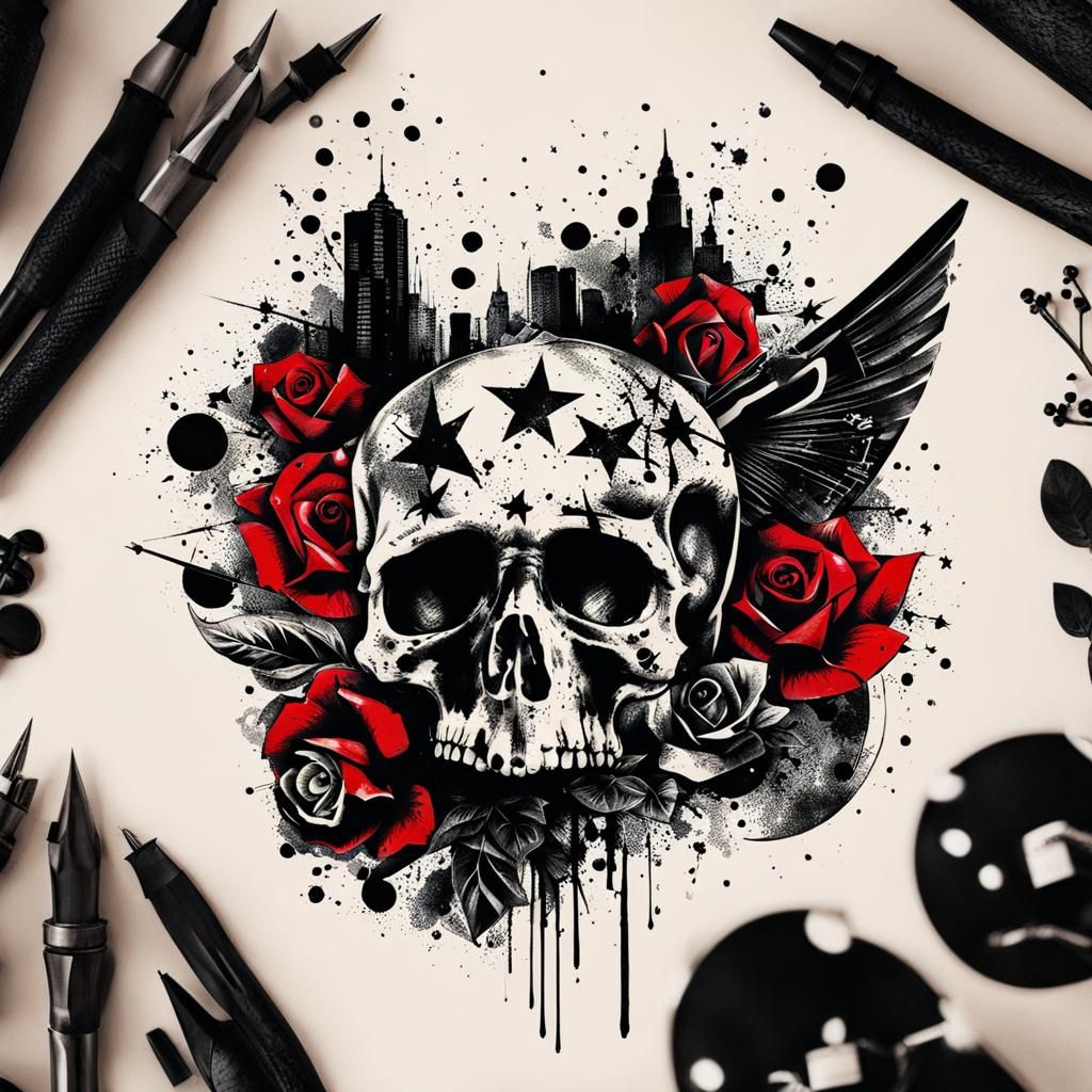 Trash Polka Tattoo Design: Abstract Graphic Art