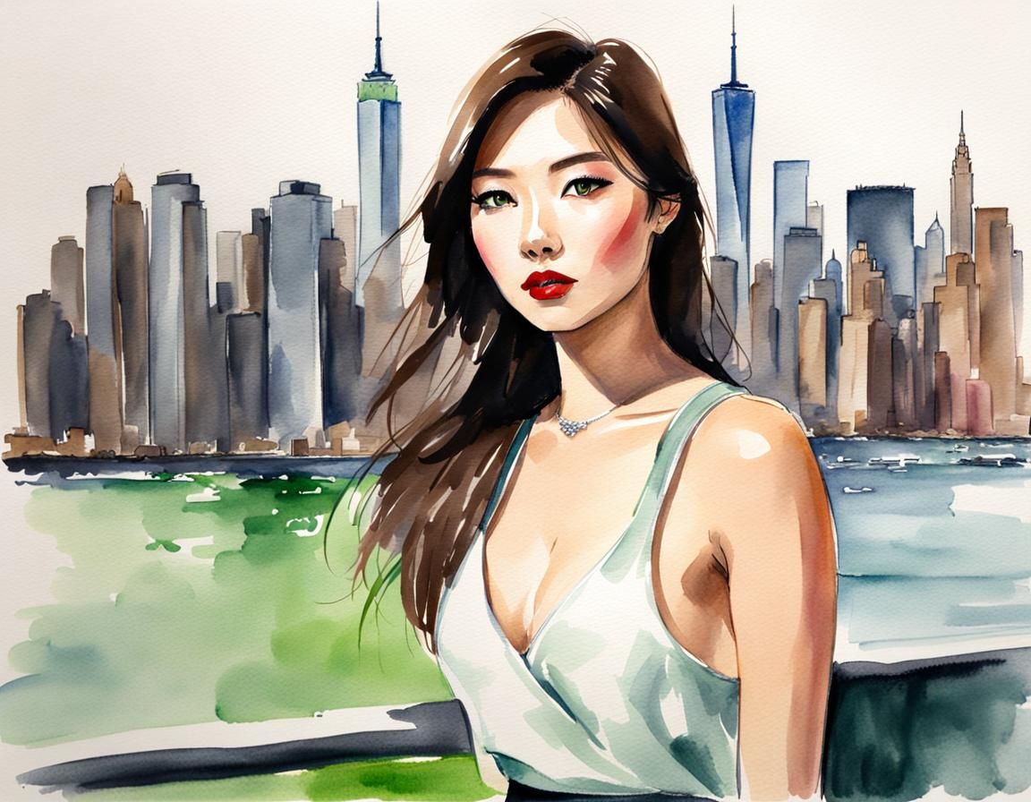 Korean Model Portrait with New York Skyline