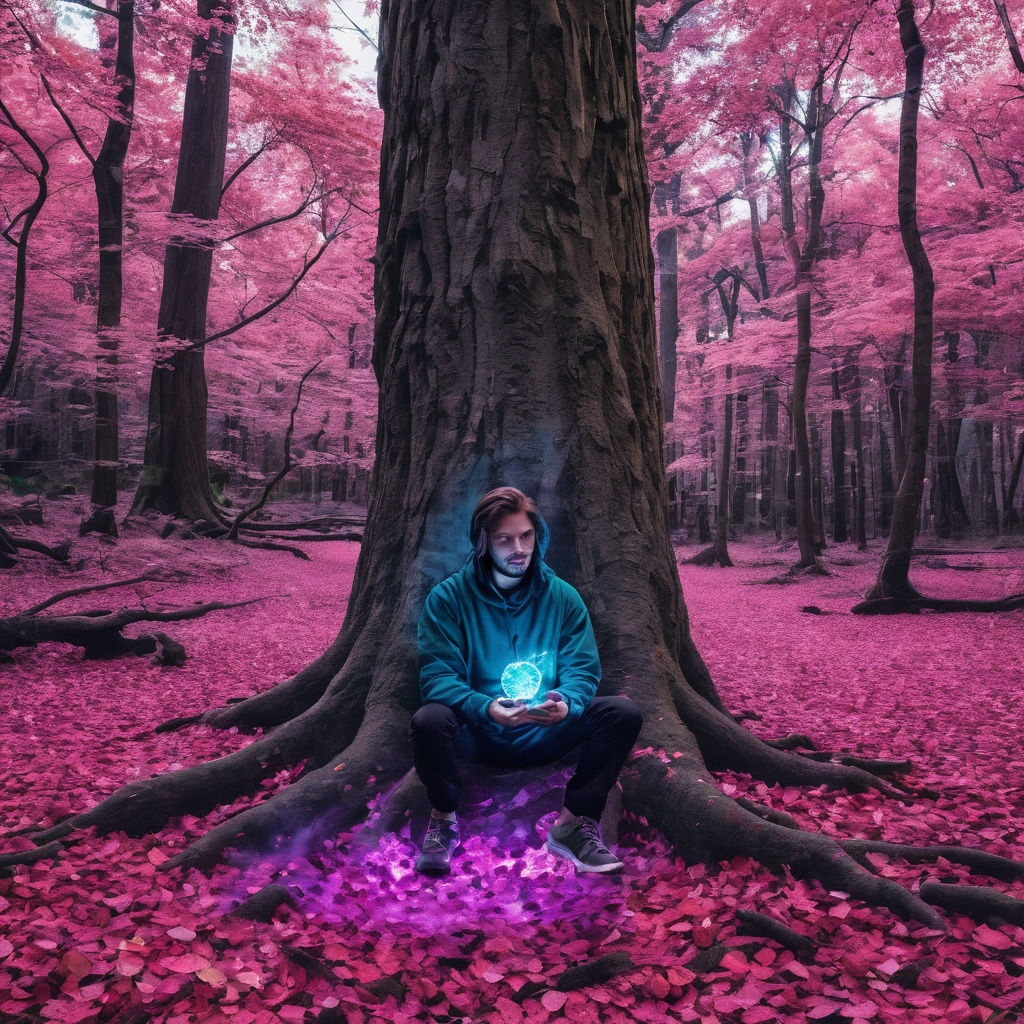 Enchanted Wizard in Forest with Telekinetic Aura