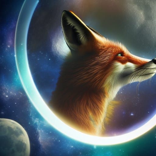 Fox in Space Close-Up: Fantasy Concept Art