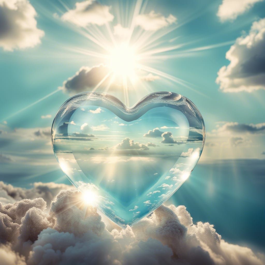 Glass Heart with Sea Under Divine Light