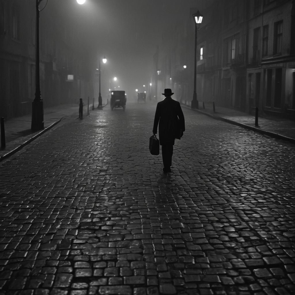 Film Noir Shadow Runs in Rain, Fritz Lang Style