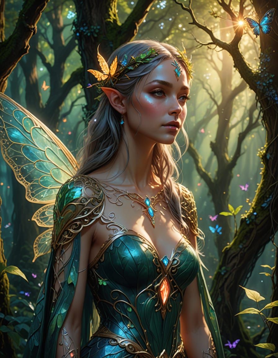 Ethereal Fairy Elf in Mystical Forest