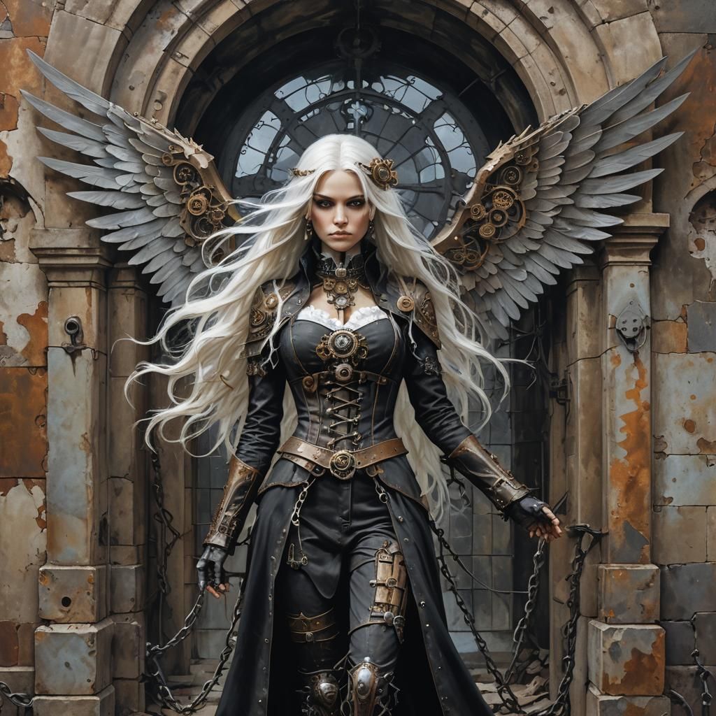 Captive Angel in Gothic Steampunk Bell Tower