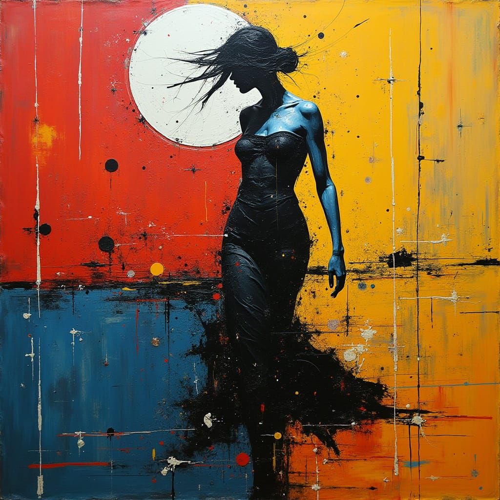 Abstract Expressionist Landscape with Fragmented Figure