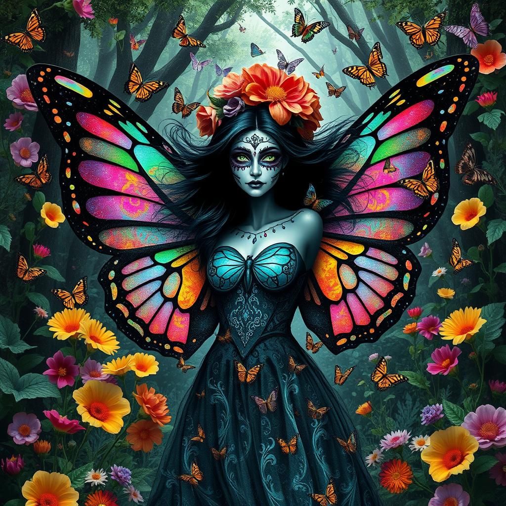 Day of the Dead Spirit in Flower Dreamscape