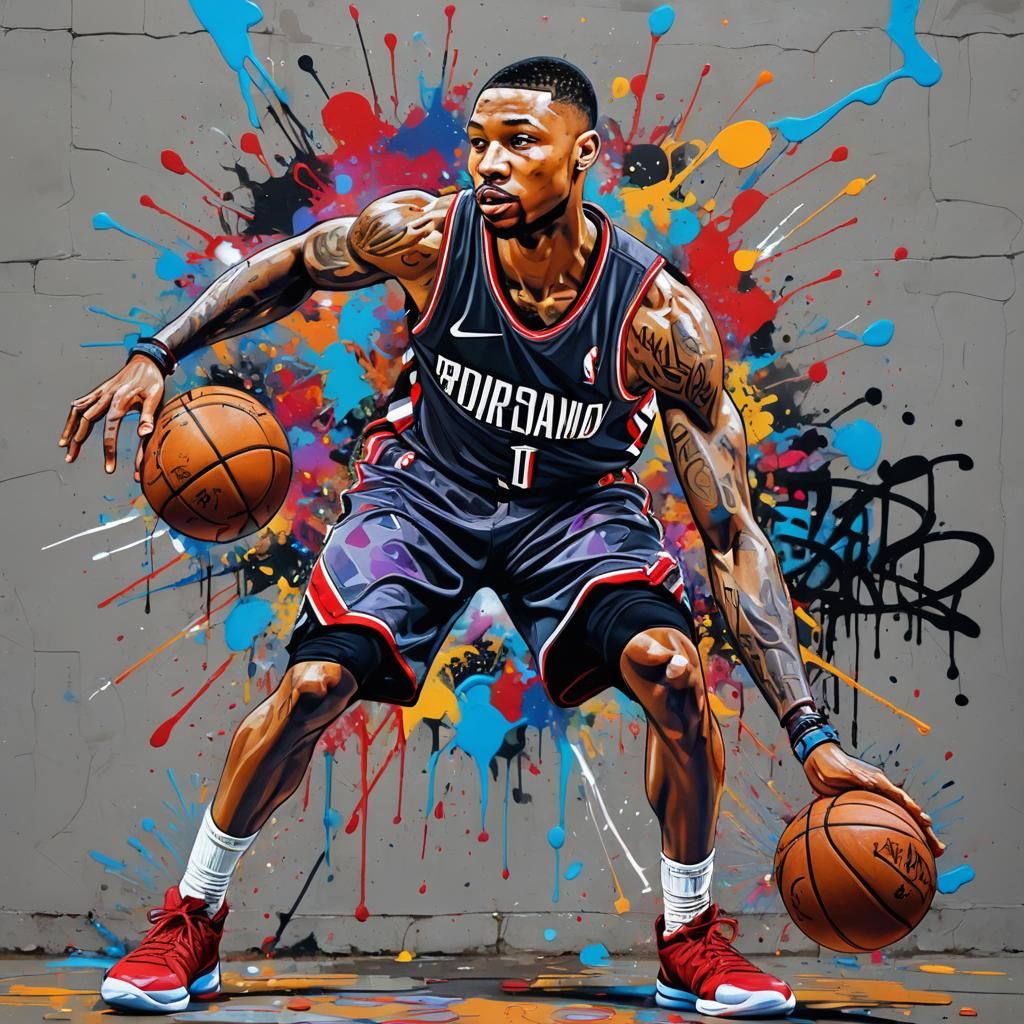 Damian Lillard Graffiti Splash Art Portrait