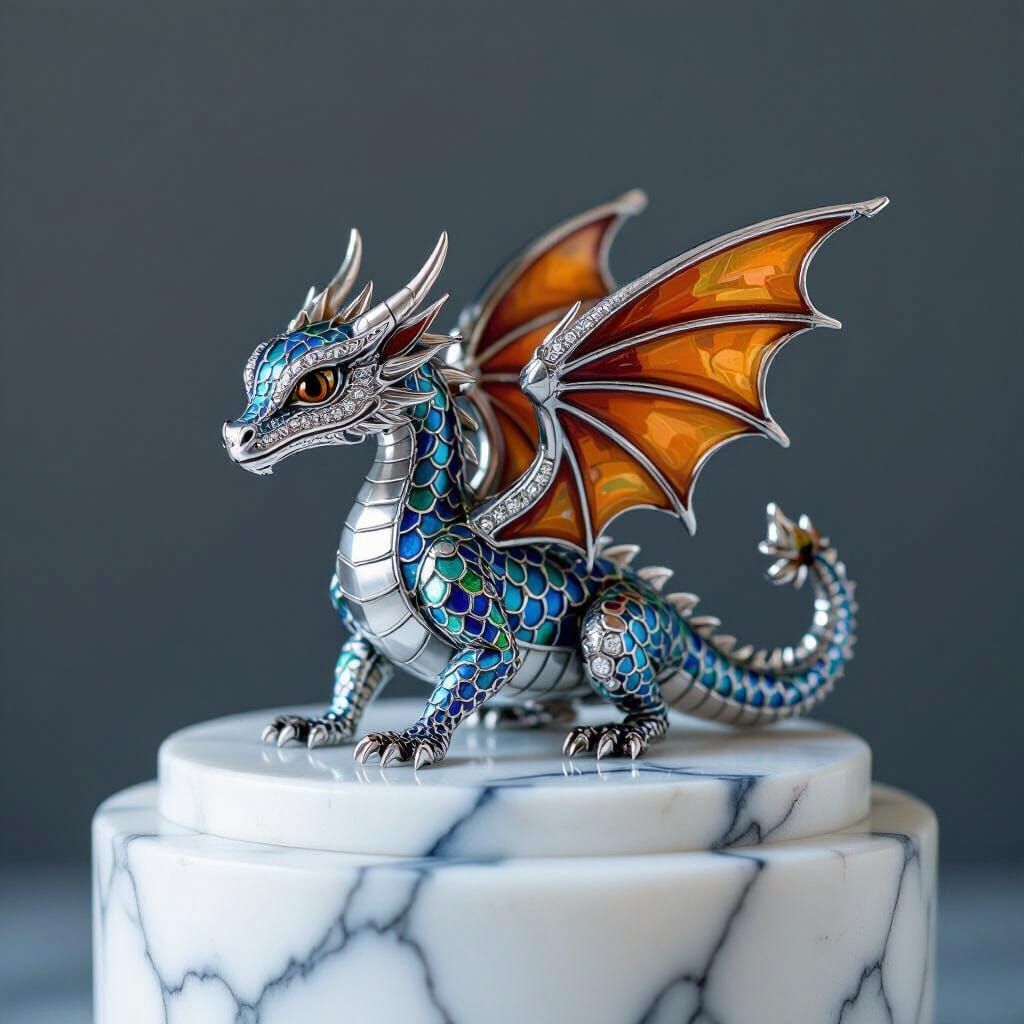 Winged Dragon Brooch with Enamel and Diamonds