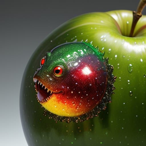 Pixel Art Worm Emerges From Apple