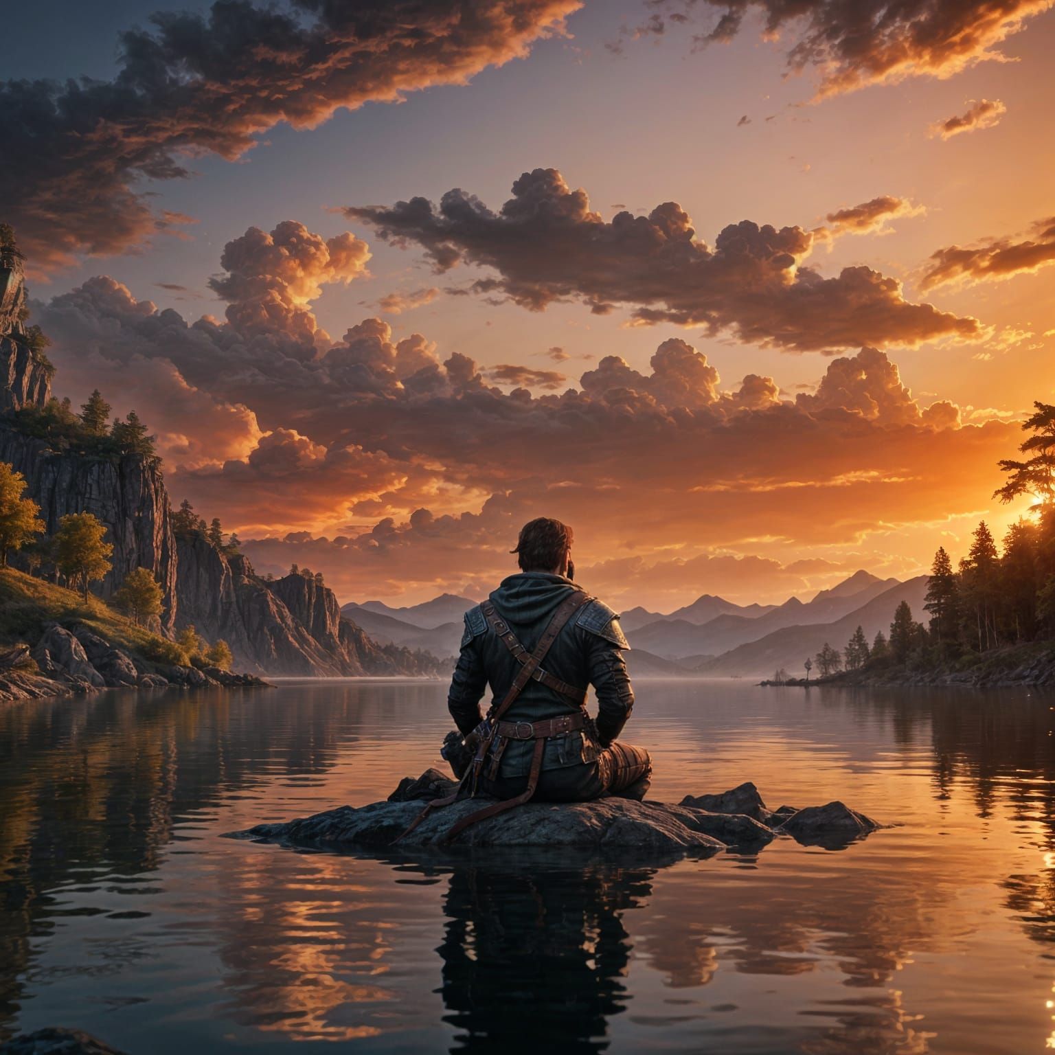 Epic Fantasy Bandit at Sunset, Digital Matte Painting