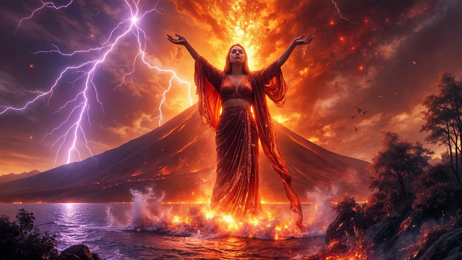 Volcano Goddess Emerges from Erupting Coastline