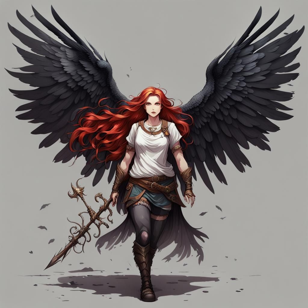 Gothic Fallen Aasimar Woman with Hammer