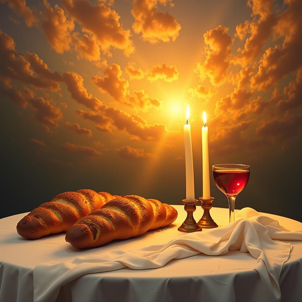 Shabbat Candles Glow in Surreal Sunset Scene