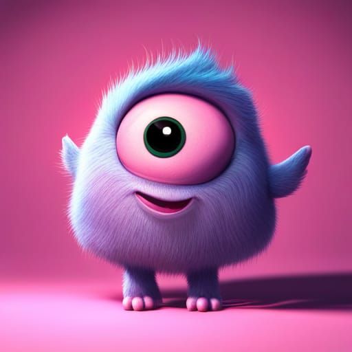 Cute Pink Monster in Pixar Style, Digital Art