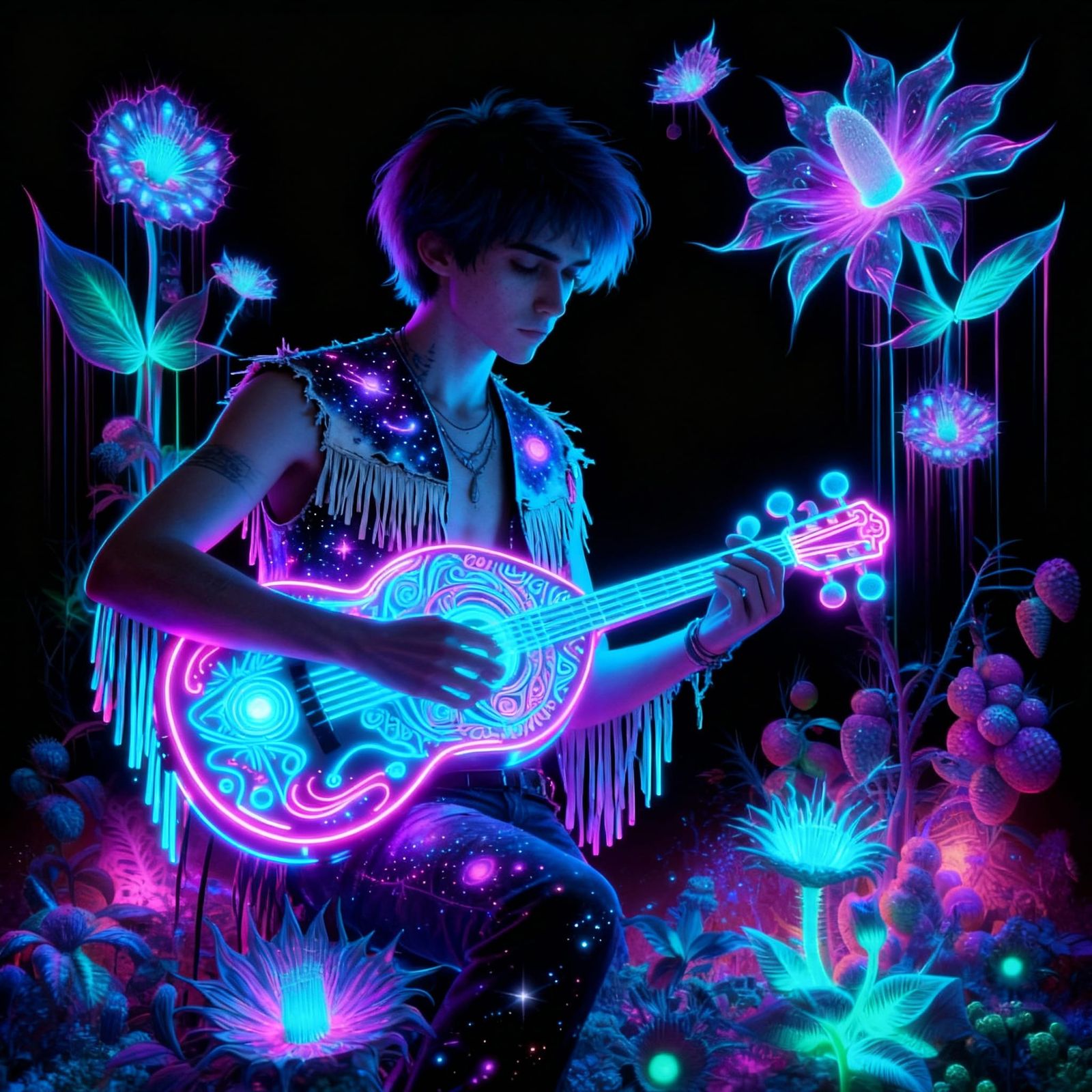 Groovy Cosmic Guitarist in Space