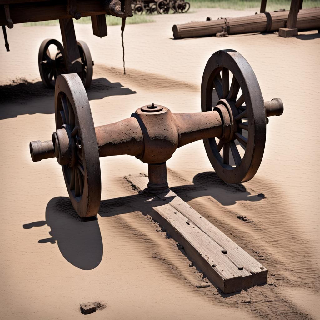 Antique Wagon Axle on Dusty Table, Circa 1840